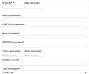 Print do local para preencher os dados da remessa com atraso