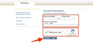 Print do local para inserir dados e acompanhar a manifestação de atraso