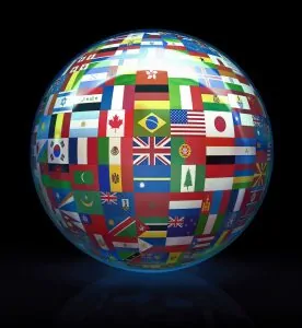 Mundo com várias bandeiras 