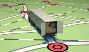 Caminhão em um mapa levando entregas para outras cidades 